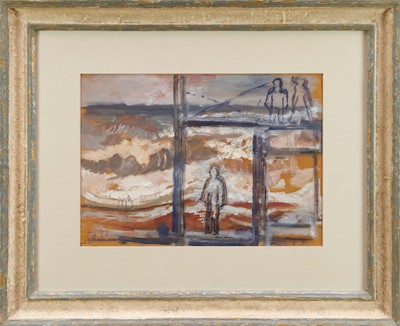 Lot 797 - *Emily Gwynne Jones (b.1948) oil on paper - South Look Out Tower, Aldeburgh, initialled and dated '97, 28cm x 39.5cm, in glazed painted frame