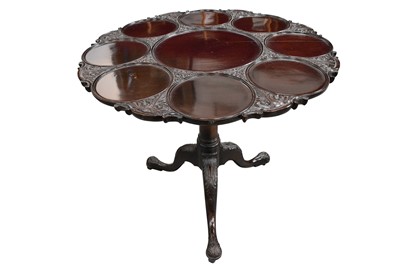 Lot 1201 - Early 20th century mahogany Chippendale revival carved mahogany tilt top supper table.