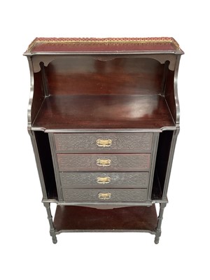 Lot 1163 - Edwardian mahogany side cabinet with brass gallery and bank of four drawers