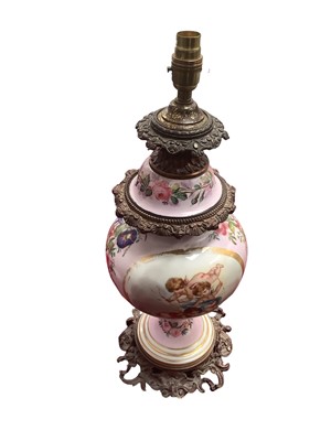 Lot 588 - Continental painted porcelain and gilt metal mounted table lamp