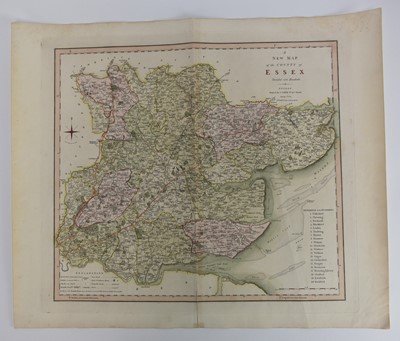 Lot 231 - Early 19th century hand coloured engraved map, 'A New Map of the County of Essex', by C. Smith 1804, unframed, 54cm x 64cm