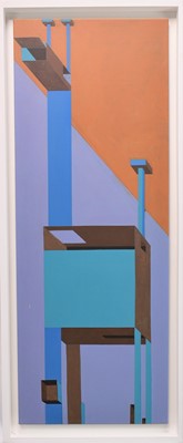 Lot 1031 - Ron Sims (1944-2014) oil on canvas - Blue Giraffe, 122cm x 46cm, framed