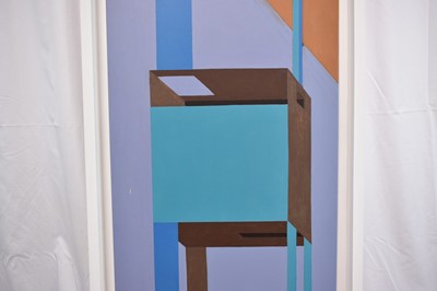 Lot 1031 - Ron Sims (1944-2014) oil on canvas - Blue Giraffe, 122cm x 46cm, framed