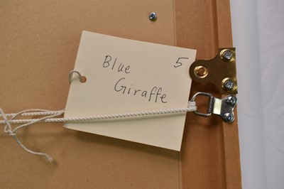 Lot 1031 - Ron Sims (1944-2014) oil on canvas - Blue Giraffe, 122cm x 46cm, framed