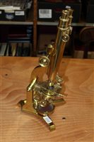 Lot 2723 - Fine Victorian brass binocular microscope by J....