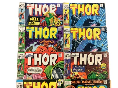 Lot 225 - Marvel Comics The Mighty Thor (1970's). Small group of Thor comics to include #175, #176, #182, #183 (Battle of Thor and Dr Doom), #185, #186 ("defeated by the Goddess of Death) and special Marvel...