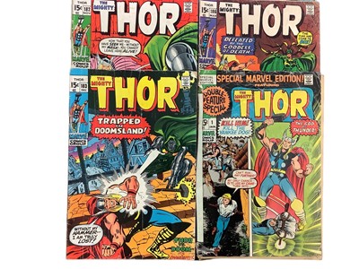 Lot 225 - Marvel Comics The Mighty Thor (1970's). Small group of Thor comics to include #175, #176, #182, #183 (Battle of Thor and Dr Doom), #185, #186 ("defeated by the Goddess of Death) and special Marvel...