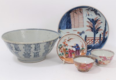 Lot 133 - Group of Chinese porcelain, including an Imari plate decorated with chickens, Mandarin tea wares, and a provincial bowl (5)