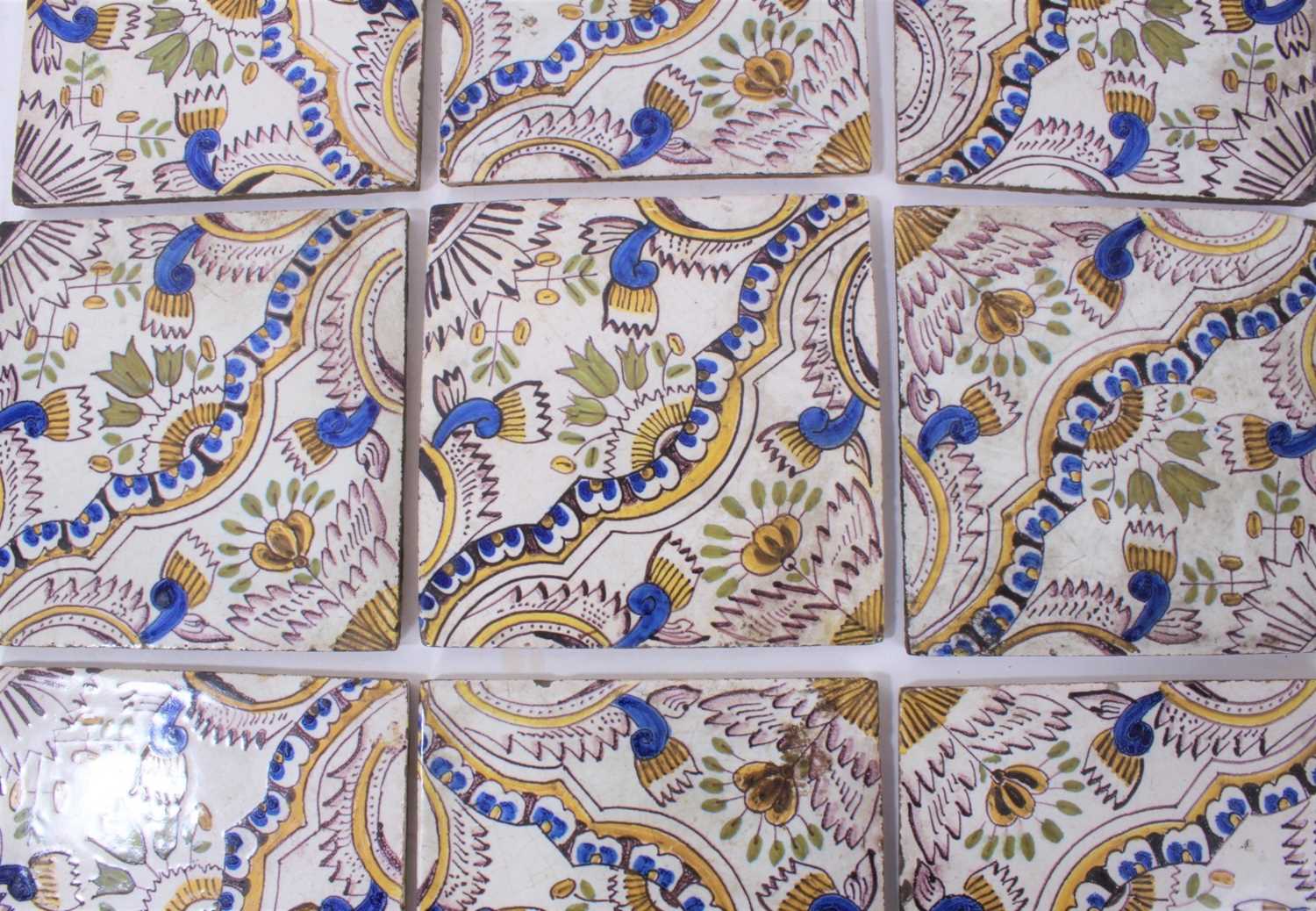 Lot 138 - Collection of 18th century polychrome tin glazed tiles, probably Dutch