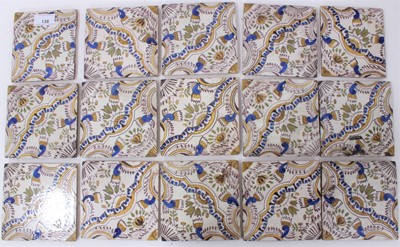 Lot 138 - Collection of 18th century polychrome tin glazed tiles, probably Dutch