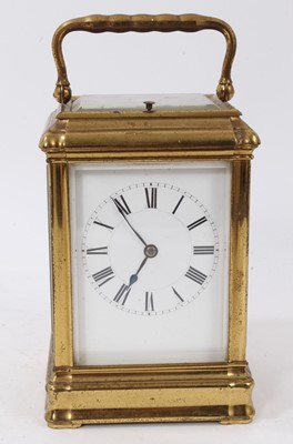 Lot 608 - Victorian brass repeating carriage clock.