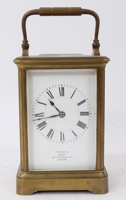 Lot 609 - Brass carriage clock 'Examined by Dent'.