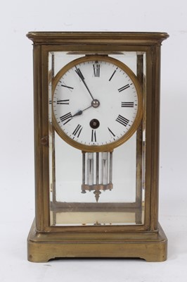 Lot 79 - Late 19th century brass four glass mantel clock with mercury pendulum.