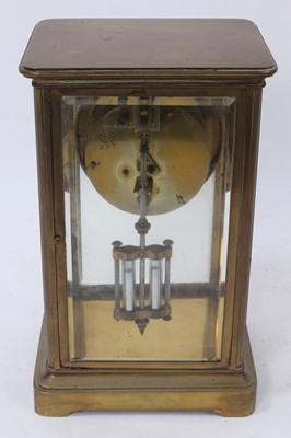 Lot 79 - Late 19th century brass four glass mantel clock with mercury pendulum.