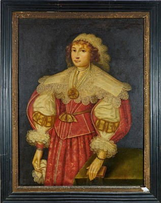 Lot 1333 - Continental School, 17th/18th century, oil on canvas - Portrait of a Noblewoman, 102cm x 76cm, in ebonised and gilt frame