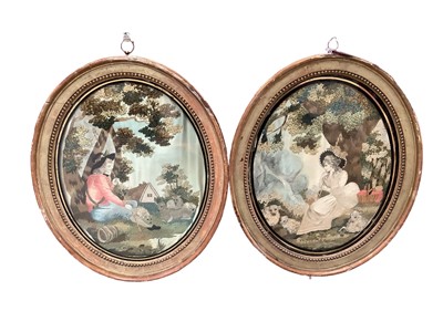 Lot 1227 - Pair of Regency silkwork panels