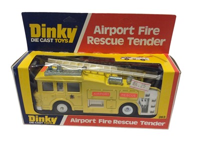 Lot 9 - Dinky ERF Fire Tender No.266, Merryweather Marquis Fire Tender No.285, Airport Fire Rescue Tender No.263, all boxed