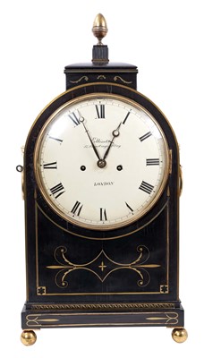 Lot 606 - Regency bracket clock by Ellicott, 17 Sweetings Alley, London, in brass inlaid ebonized case, on ebony bracket