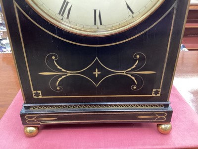 Lot 606 - Regency bracket clock by Ellicott, 17 Sweetings Alley, London, in brass inlaid ebonized case, on ebony bracket