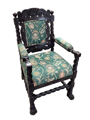 Lot 1230 - Late Victorian carved oak baronial chair