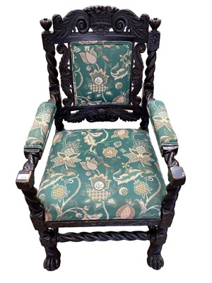 Lot 1230 - Late Victorian carved oak baronial chair