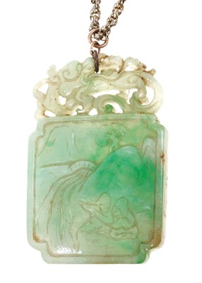 Lot 529 - Antique Chinese carved green jade pendant