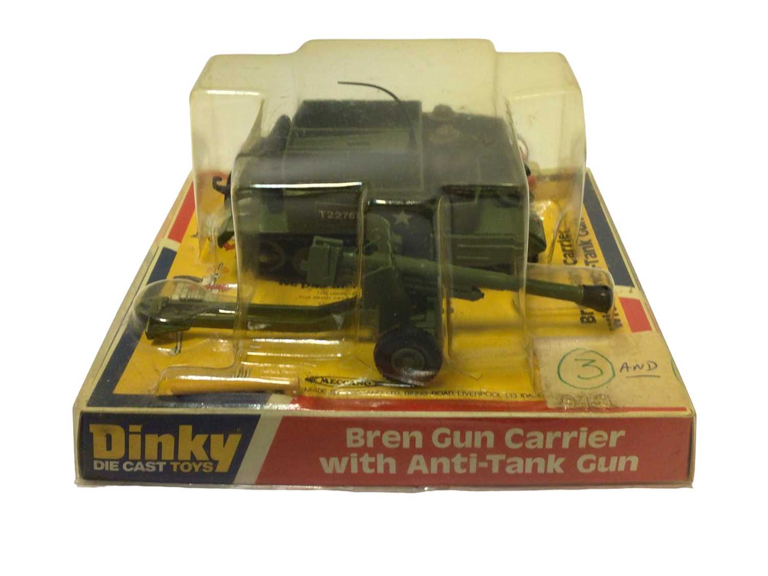 Lot 17 - Dinky Bren Gun Carrier with Anti-Tank Gun No.619, 88mm Gun No.656, Tank Destroyer No.694, all in bubblepack & base (3)