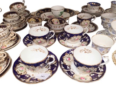 Lot 147 - Group of Regency and later tea wares, mostly floral painted, including Coalport, Minton, etc