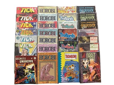 Lot 235 - Group of mixed comics to include The Tick, Dirty Pair, Weather Woman, Trident, Hellraiser, Planet of the Apes, Horobi and others. Approximately 115 comics.