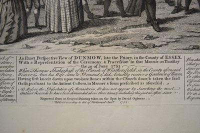 Lot 234 - Mid 18th century black and white engraving by C. Mosley after David Ogborne, 'An Exact Perspective View of Dunmow...', published January 1752, unframed, 46cm x 63cm