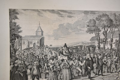 Lot 234 - Mid 18th century black and white engraving by C. Mosley after David Ogborne, 'An Exact Perspective View of Dunmow...', published January 1752, unframed, 46cm x 63cm