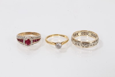 Lot 532 - Diamond single stone ring with a brilliant cut diamond estimated to weigh approximately 0.20cts in 18ct gold setting and two 9ct gold dress rings (3)