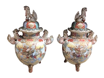 Lot 150 - Large pair of Japanese Satsuma covered vases
