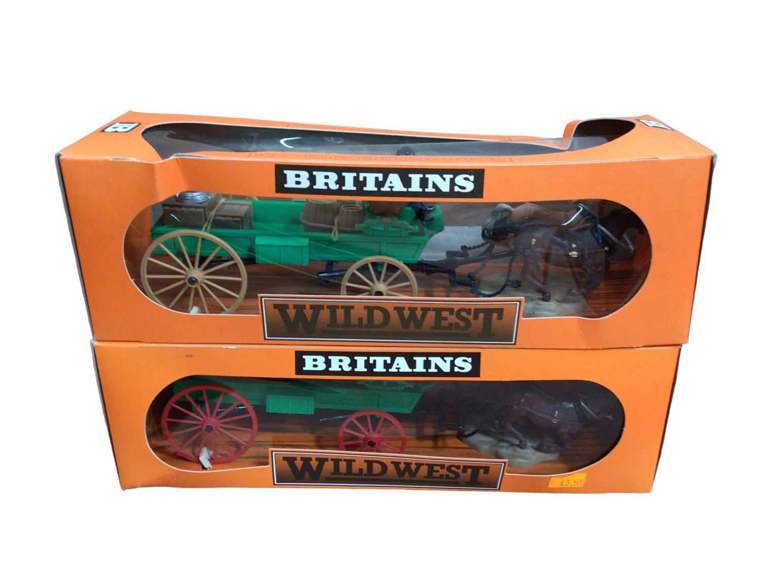 Lot 34 - Britains Wild West Buckboard No.7617 (x2), plus Confederate Infantry No.7426 (x5) (7 total)