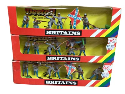 Lot 34 - Britains Wild West Buckboard No.7617 (x2), plus Confederate Infantry No.7426 (x5) (7 total)