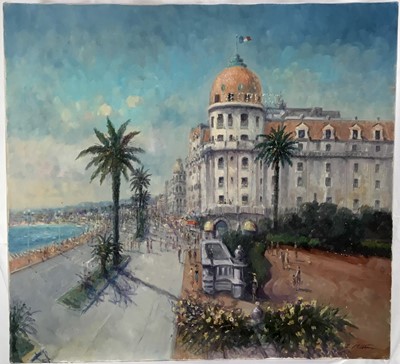 Lot 39 - Lazslo Ritter (1937-2003) oil on canvas - The Hotel Negresco, Nice, signed, unframed