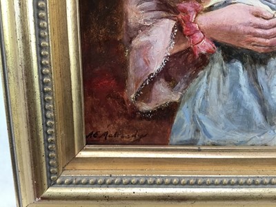 Lot 36 - Follower of Augustus Edwin Mulready (1844-c.1903) oil on board - Mother feeding a Baby, bearing signature, in gilt frame