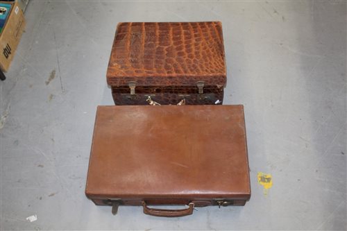 Lot 2899 - Vintage luggage - brown crocodile leather...