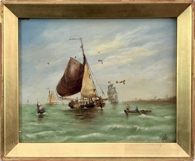 Lot 51 - W. G. King (American 20th century) oil on canvas, Dutch boats off the Scheldt, signed with monogram and inscribed