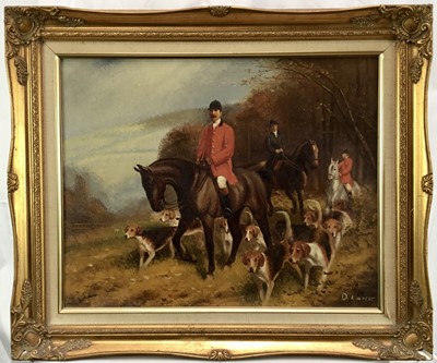 Lot 56 - D. Long, oil on canvas, Huntsman and hounds, signed