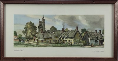 Lot 40 - Railway Carriage Print, ‘Cavendish Suffolk’, from a watercolour by F. W. Baldwin in original-style railway carriage reproduction frame & glazed. 53.5cm x 28cm overall
