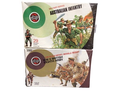 Lot 68 - Airfix 1970's 1:32 scale Military Series soldiers including British Paratroopers (x2), US Paratroopers (x2), Australian, German & Russian Infantry, German Mountain Troops, Ghurkas, Afr...