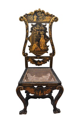 Lot 1665 - William and Mary revival lacquered chinoiserie side chair