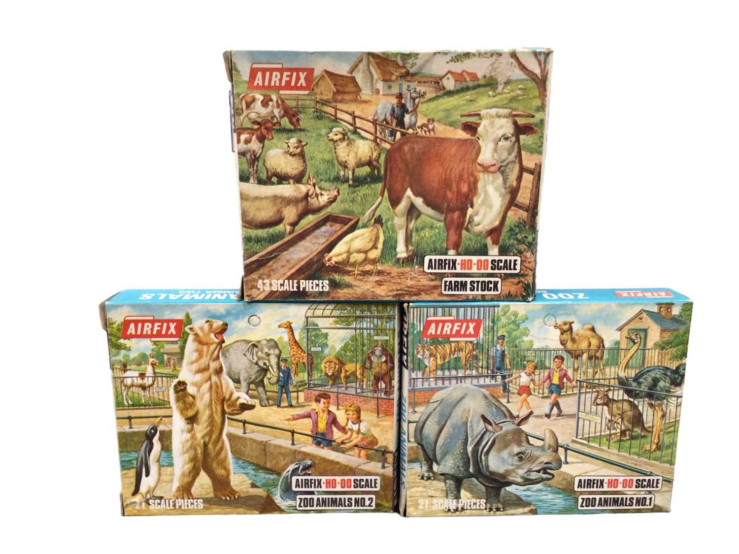 Lot 74 - Airfix HO OO scale Animal Series including Zoo Animals Set No.1 (x13), Zoo Animals Set No.2 (x6) & Farm Stock (x3), all boxed (22)