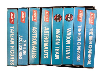 Lot 75 - Airfix HO OO scale selection including The High Chaparral (x2), Wagon Train (x2), Astronauts (x2), Tarzan & Station Accessories,  (8)