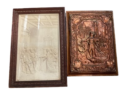 Lot 242 - A plaster plaque and copper book mount