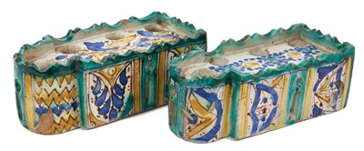 Lot 246 - Unusual pair of tin glazed pottery objects, possibly late 18th century Portuguese inkwells