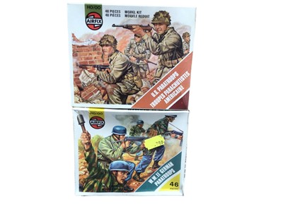 Lot 84 - Airfix HO OO scale Snap Together Pontoon Bridge, plus U.S Paratroops & WWII German Paratroops, all boxed (3)