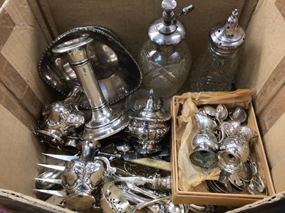 Lot 1025 - Silver cruet set, silver dish, other silver items, together with silver and plated flatware