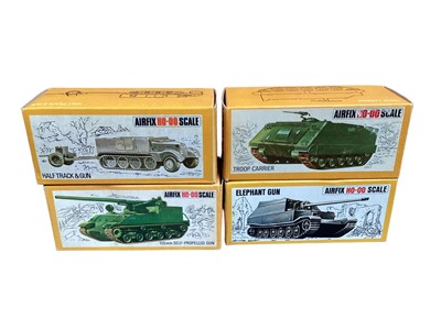 Lot 91 - Airfix HO OO scale Military Series Vehicles including Sherman Tank (x7),D.U.K.W. (x11) & Landing Craft (x3), Centurion Tank (x2), Patton Tank (x2), Soviet T34, Troop Carriers (x2), 155mm Self-Prope...